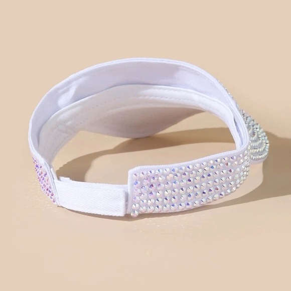 Stunning White AB Bling Visors Rhinestones Sport Sun Visor Caps Adjustable - Picture 3 of 7